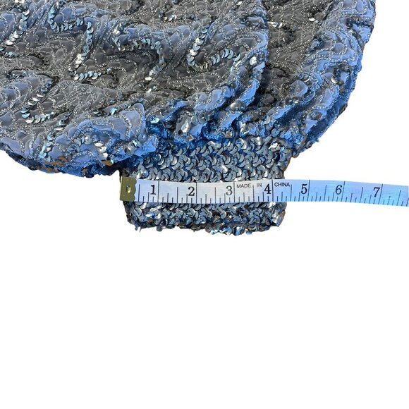 St. MARTIN Silver Wavy Sequin Crop Top Dolman Sleeves Glam Retro Disco Party Med - Picture 15 of 16